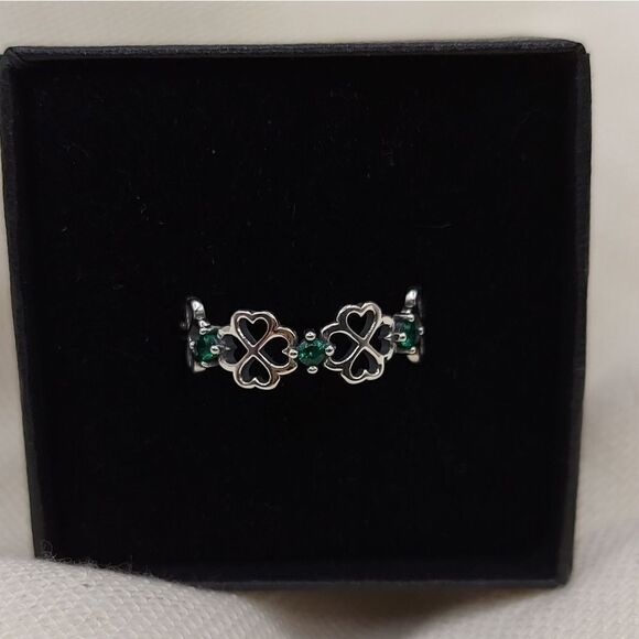 925 Sterling Silver Four Leaf Clover Good Luck Ring - Picture 7 of 9